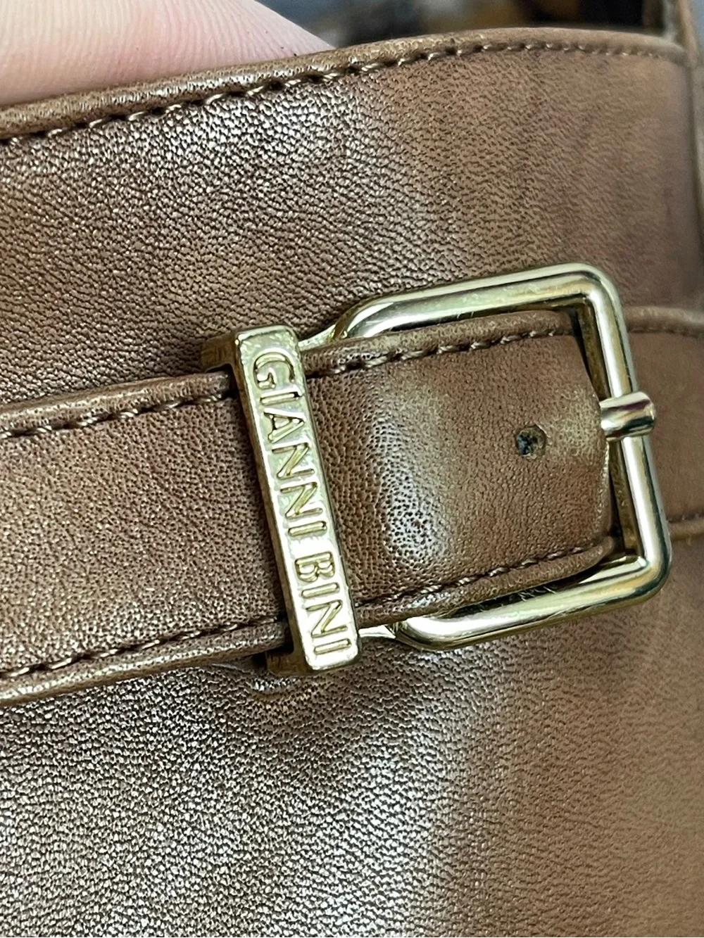 Gianni Bini size 9.5 brown leather riding boots with laser cut design